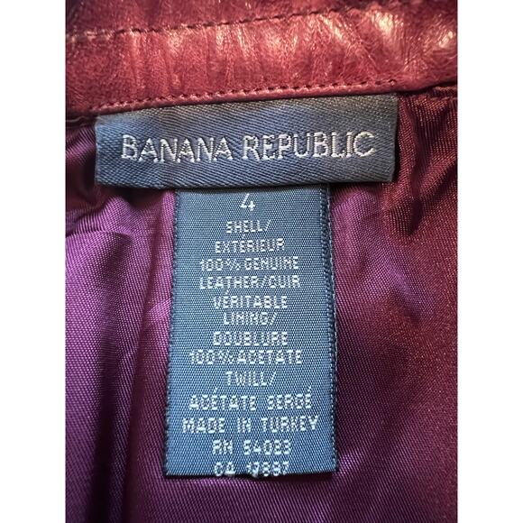 Banana Republic Burgundy Leather Skirt Knee Length Lined w Tie Belt Size 4 JL - Picture 4 of 11